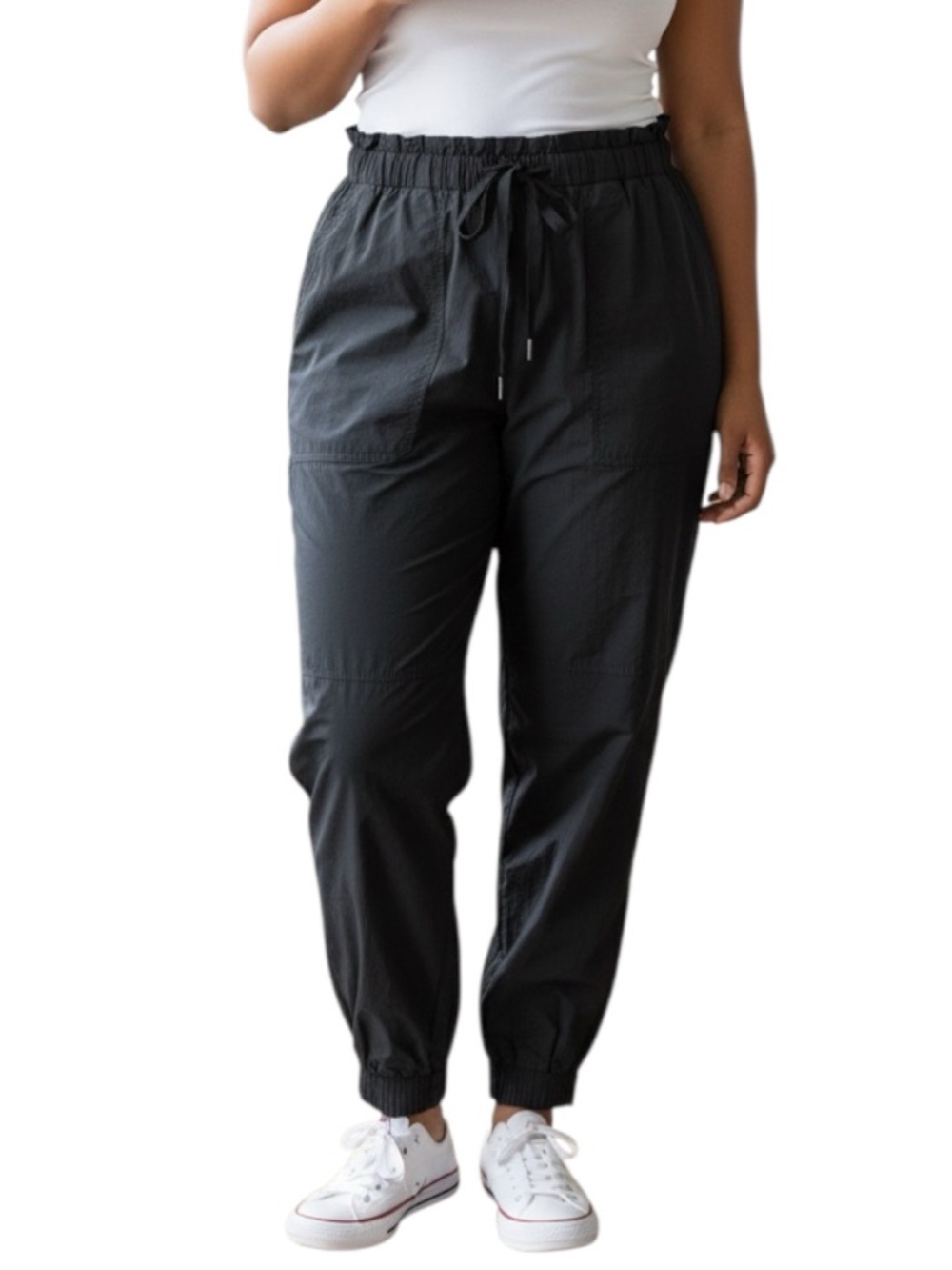 Urban Outfitters Black Ruffle Waist Joggers Sz M Clean Girl Minimalist
